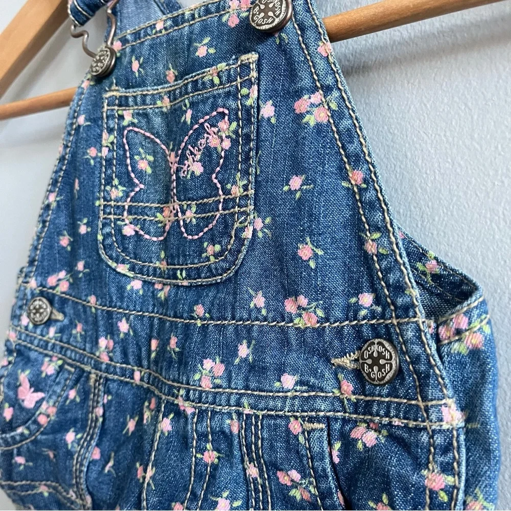 OshKosh B’Gosh Girls Floral Denim Overalls Size 9 Mo. Spring Vestbak Butterfly